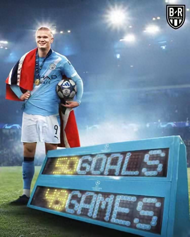 哈兰德49场欧冠打入50球 超越梅西&amp;范尼成历史最快 官方送祝福